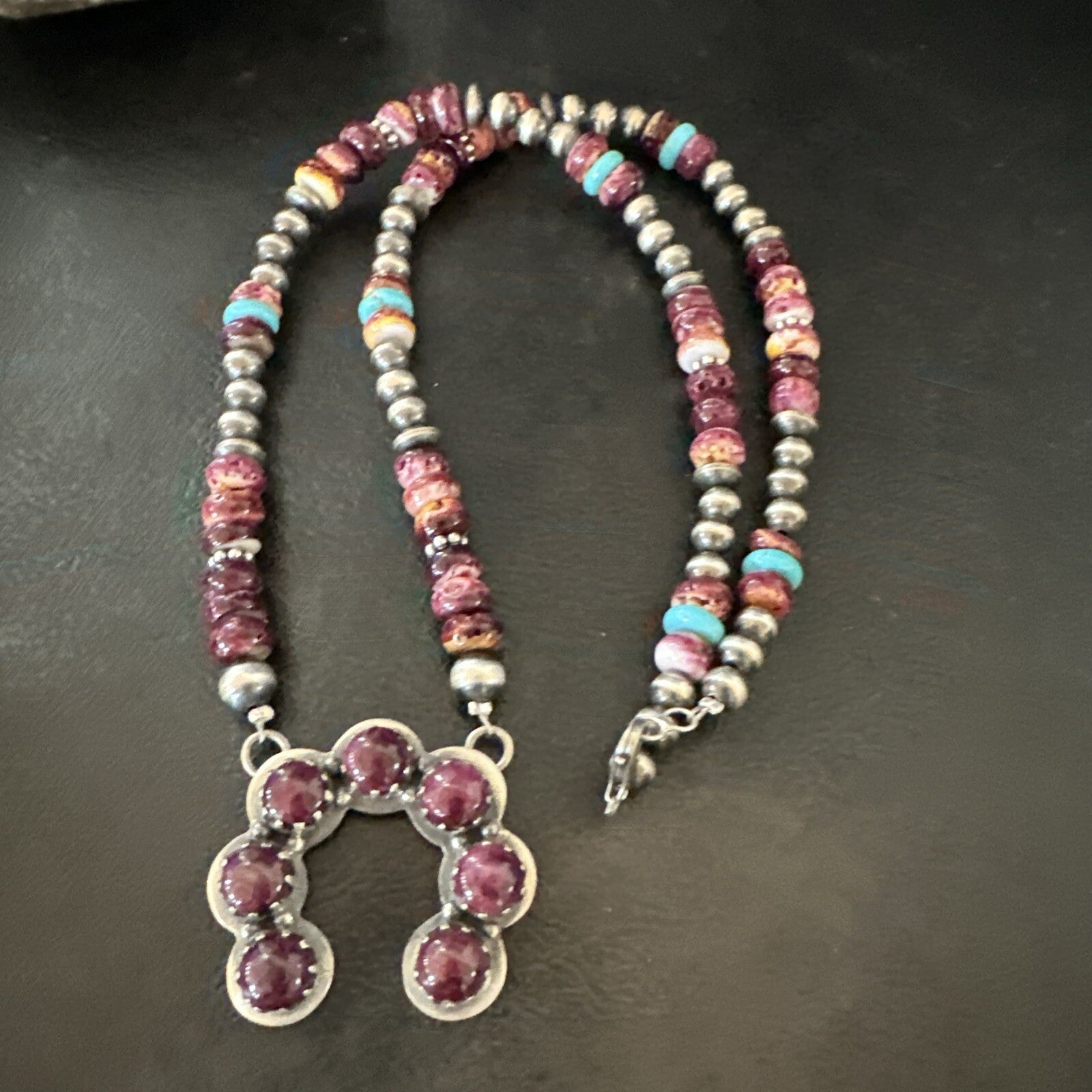 Purple Spiny Oyster Naja Pendant Turquoise Navajo Sterling Silver Necklace 18848