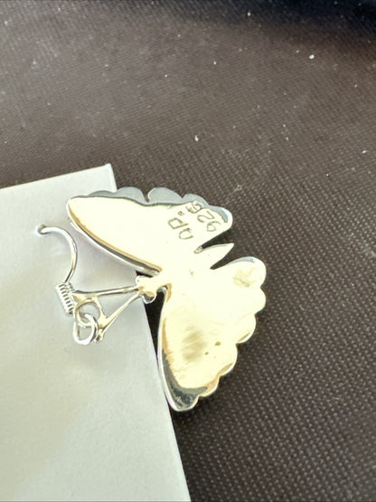 Butterfly Orange Spiny Oyster Opal Inlay Sterling Silver Dangle Earrings 18555