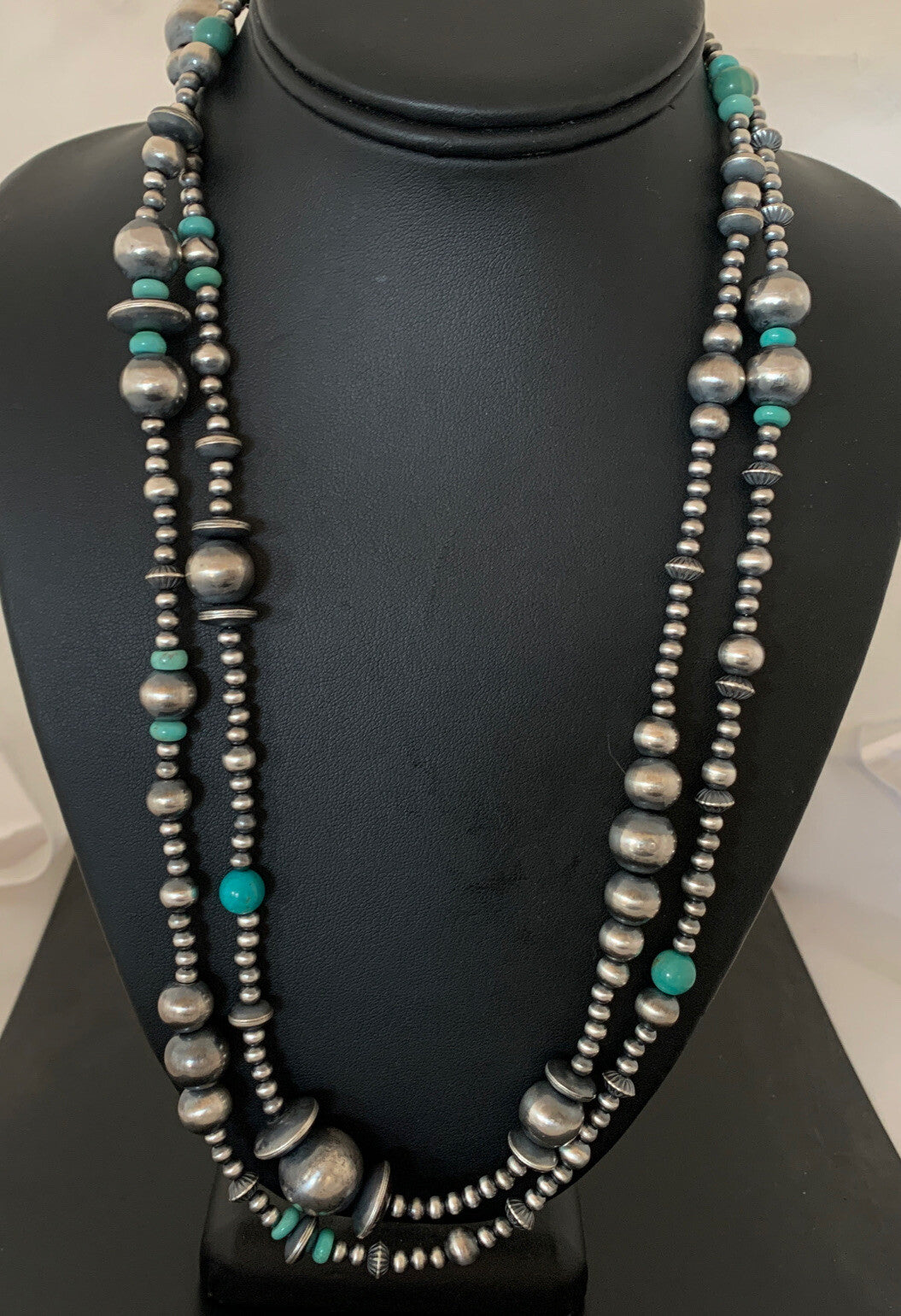 Native Sterling Silver Beads Royston Turquoise 48in Necklace 01401