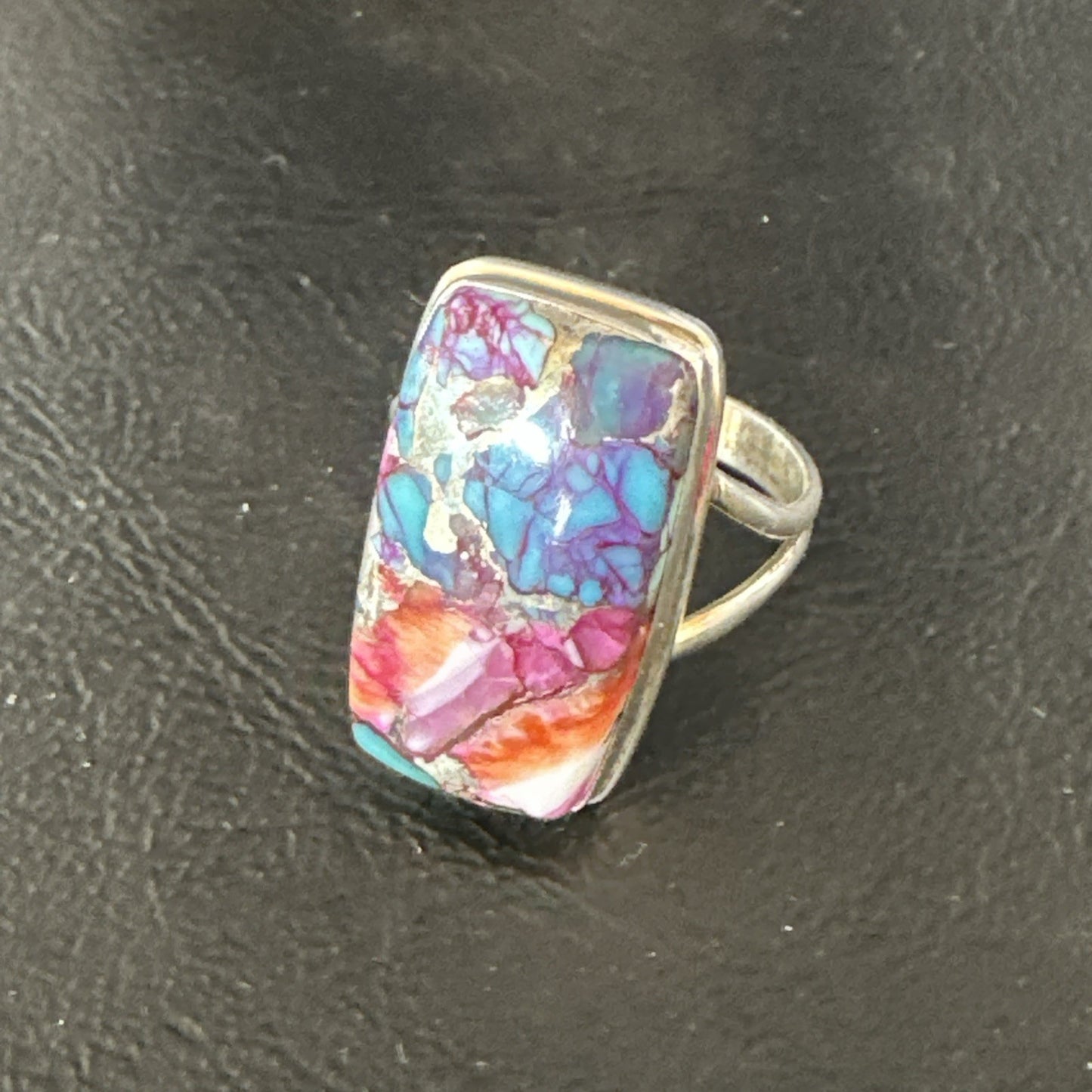 Blue Turquoise Spiny Oyster Southwestern Sterling Silver Ring Size 9 19059
