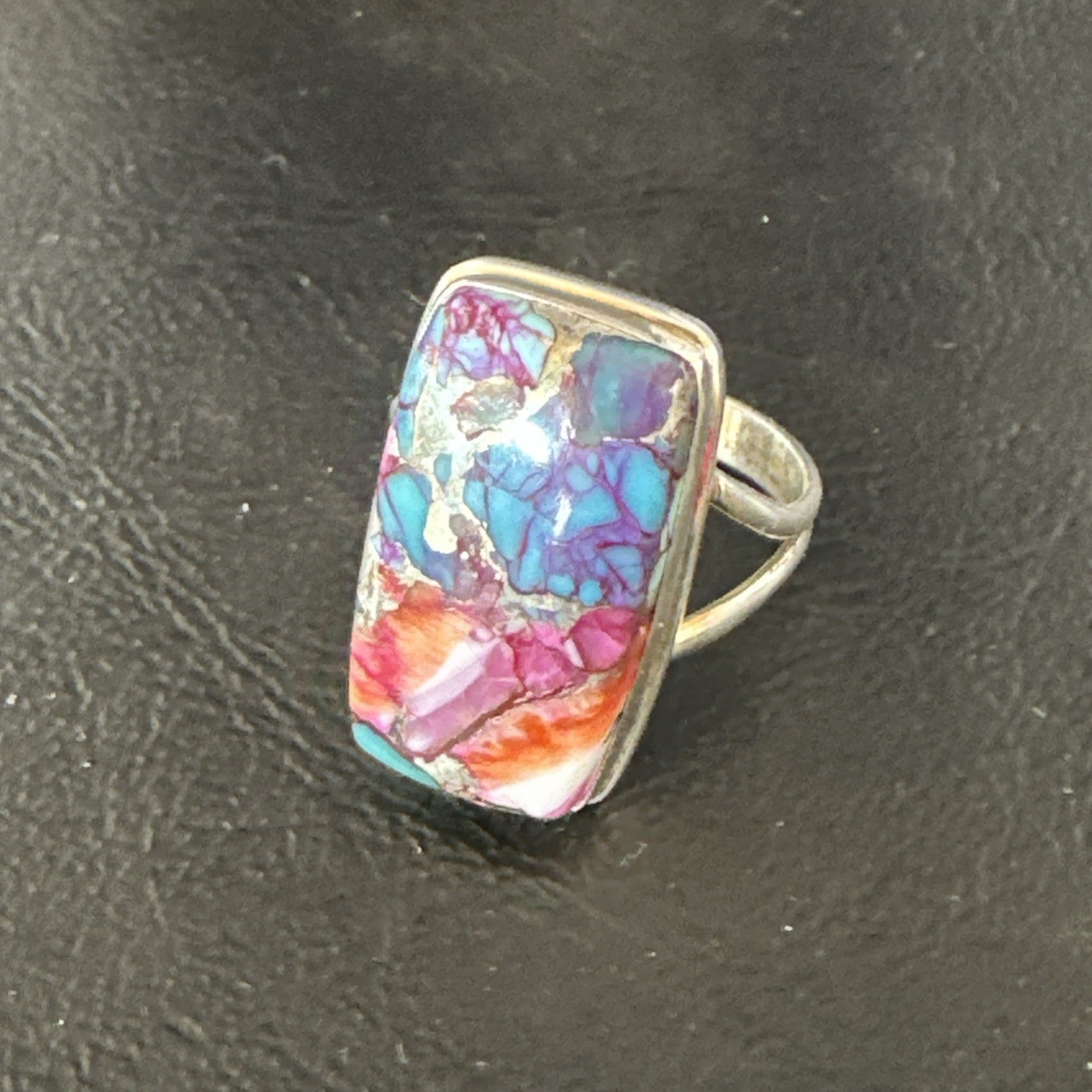 Blue Turquoise Spiny Oyster Southwestern Sterling Silver Ring Size 9 19059