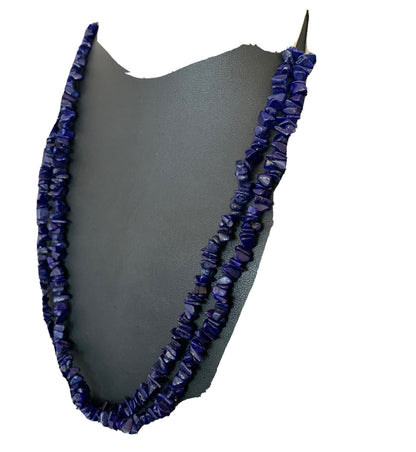 Blue Lapis Bead Liquid Heishi 2 Strands Sterling Silver Tubes Necklace 00853