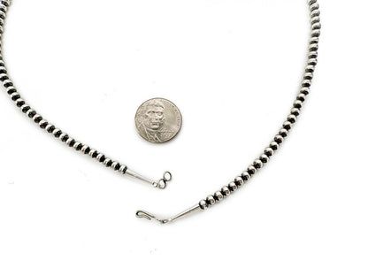 Native American 8mm Sterling Silver Navajo Pearls 26" Hook & Eye Cone Necklace