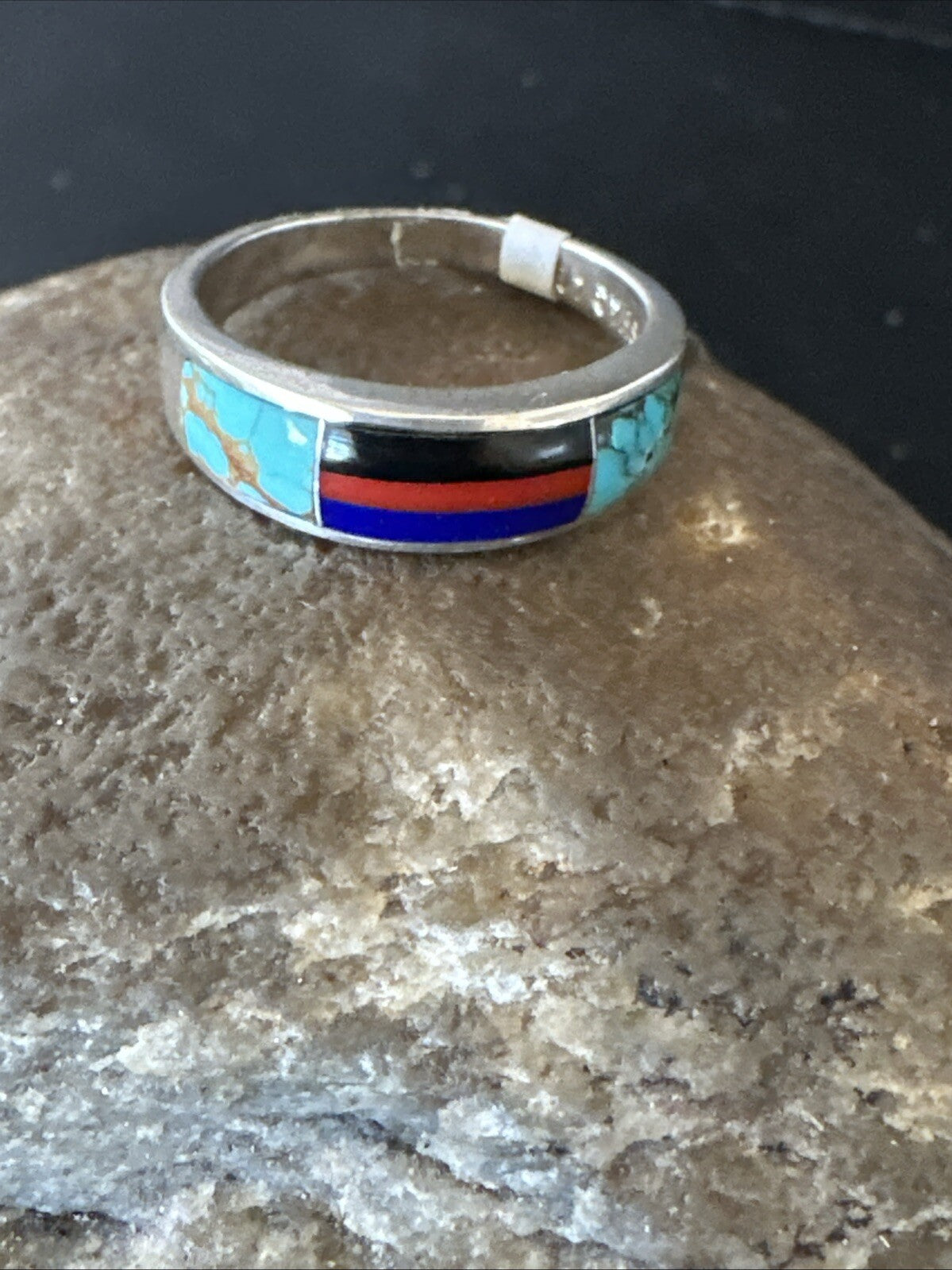 MultiColor Navajo Sterling Turquoise Spiny Oyster Inlay Ring Sz 6.5 18709