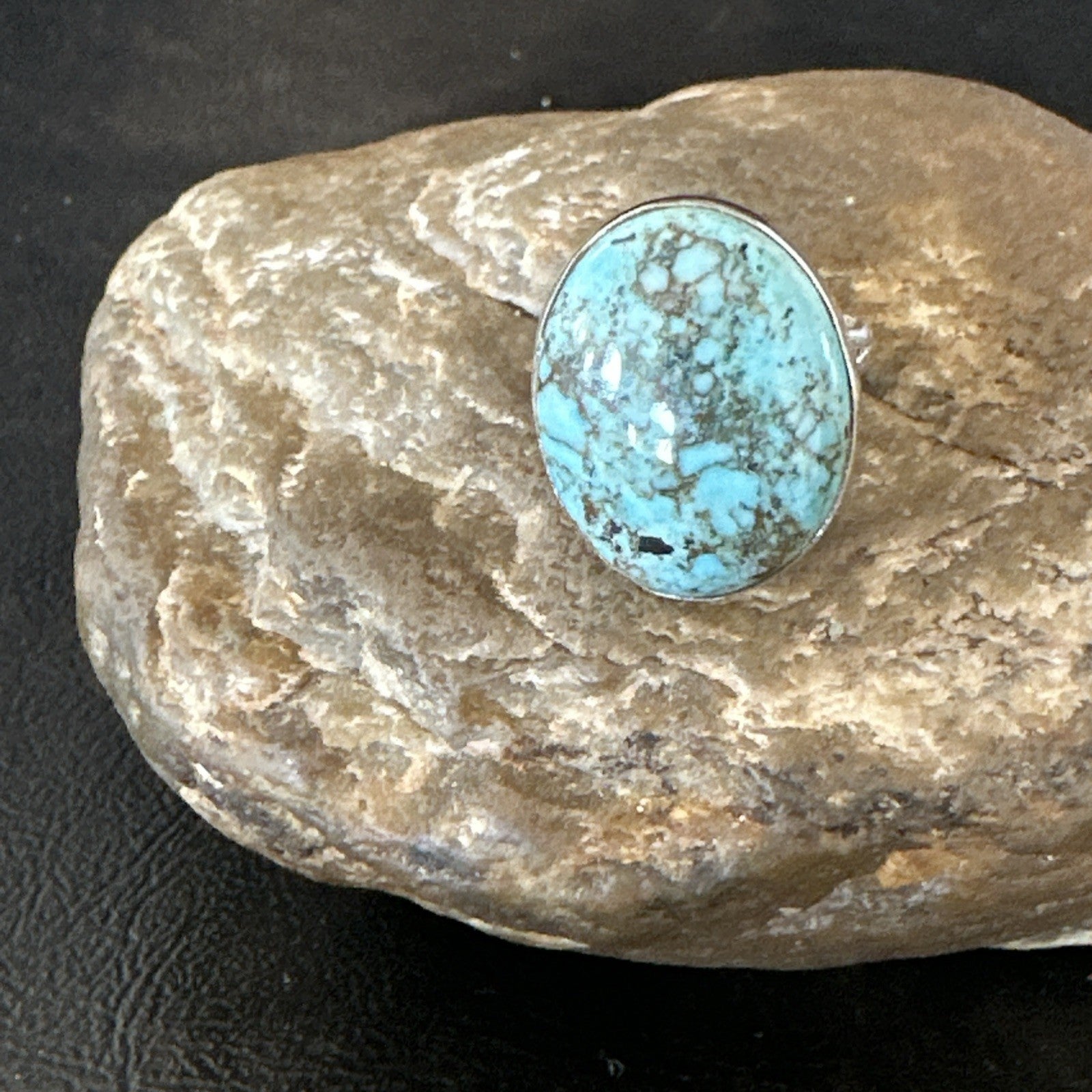 Blue Turquoise#8 Southwestern Sterling Silver Ring Size 8 19747
