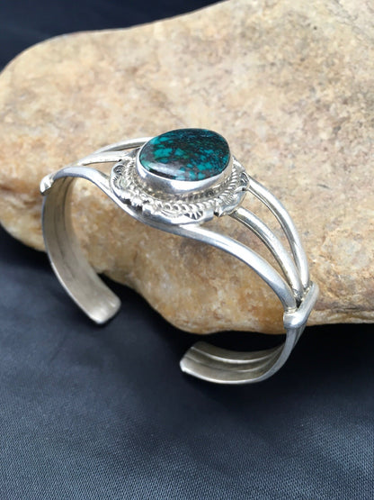 Spider Web Turquoise Navajo Indian Sterling Silver Bracelet 5" 02650