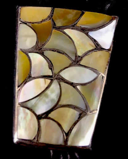 Yellow Mother Of Pearls Zuni Sterling Silver Old Pawn Bolo Tie & Watch 03114