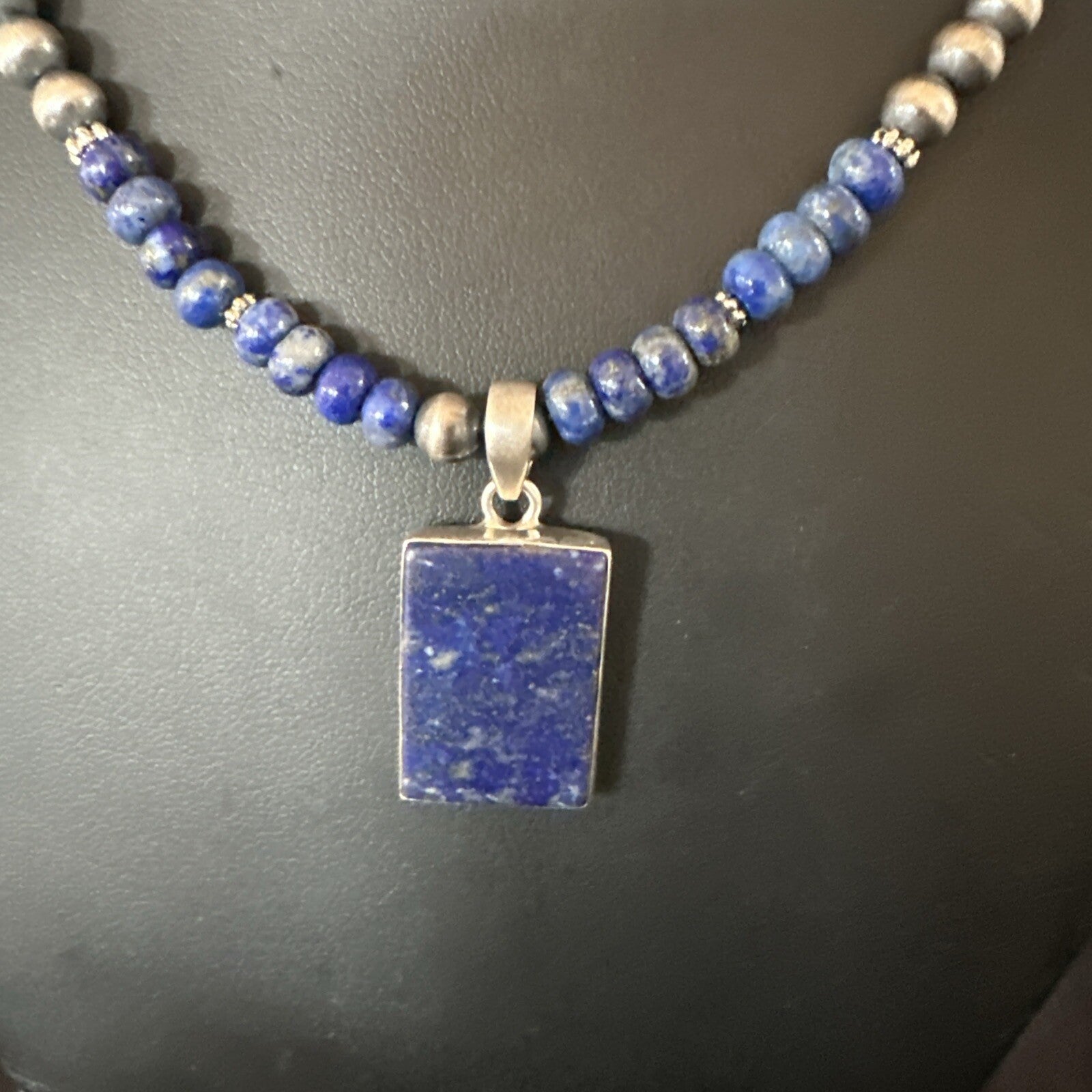 Blue Lapis Pendant Navajo Pearls Sterling Silver Necklace 20” 18688