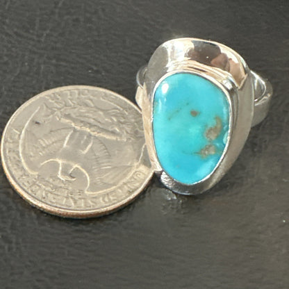 Southwestern Sterling Silver Blue Kingman Turquoise Ring Size 8 18518