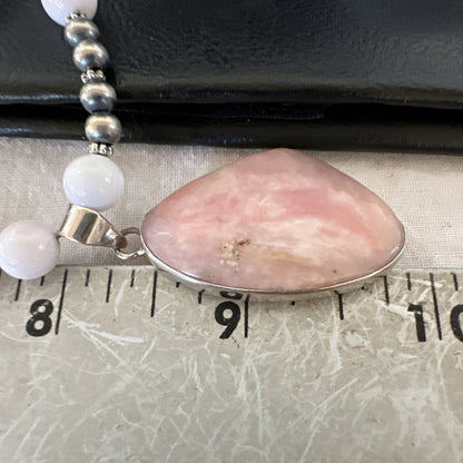 Southwestern Sterling Silver Pink Queen Conch Bead Necklace Pendant 20" 19556