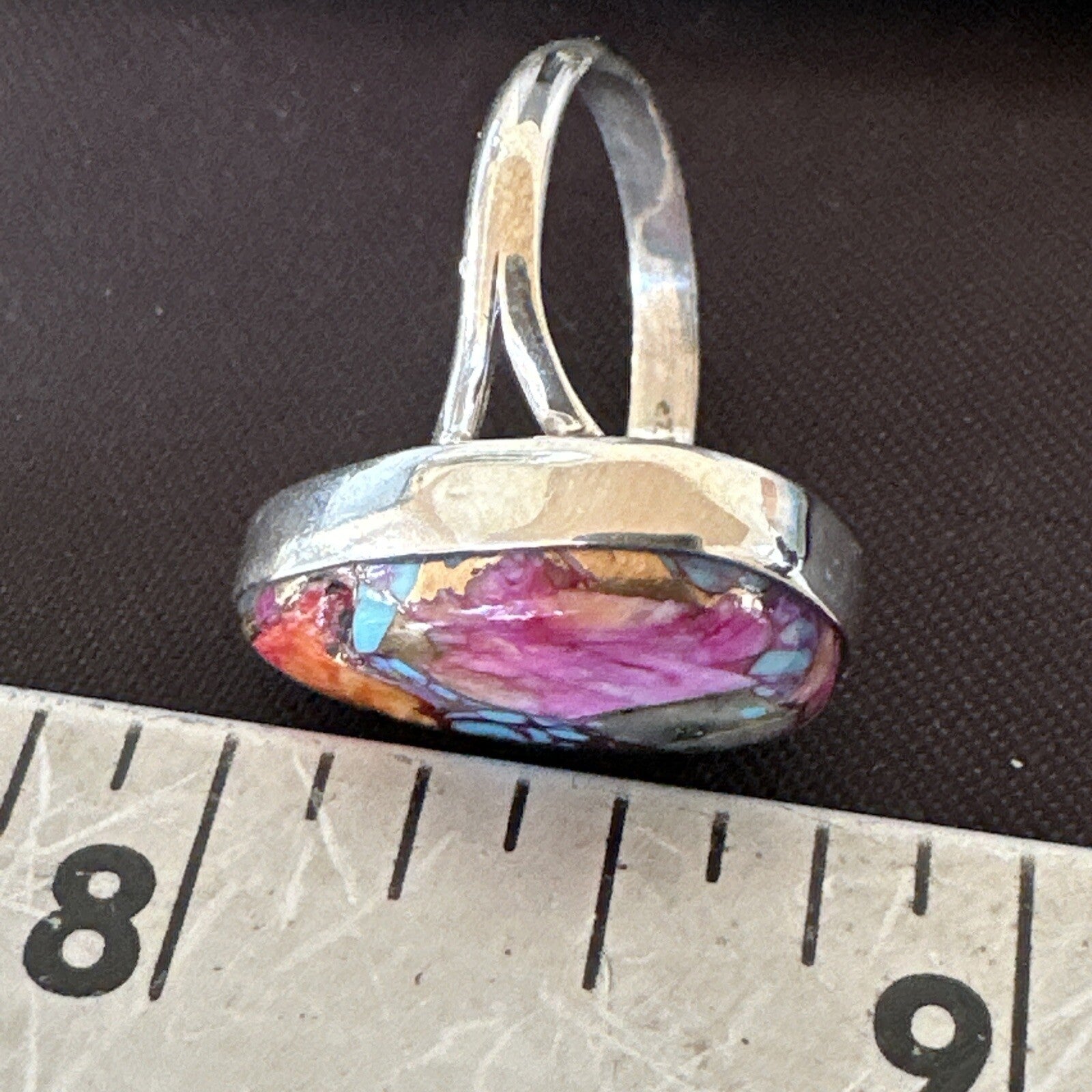 Blue Turquoise Spiny Oyster Southwestern Sterling Silver Ring Size 6 18471