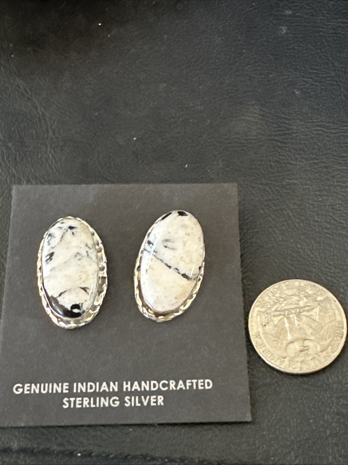Women White Buffalo Turquoise Navajo Sterling Silver Post Earrings 19095