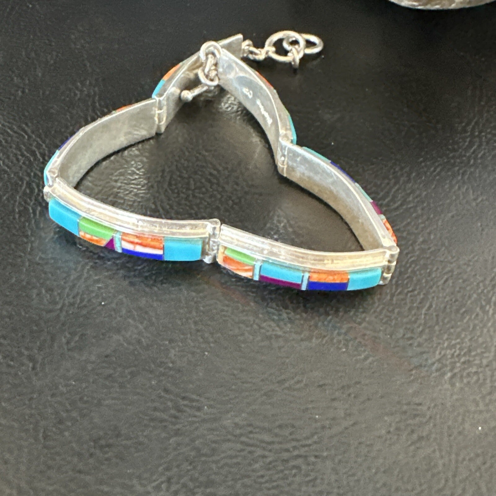 Blue Turquoise Spiny Navajo Old Pawn Sterling Silver Inlay Bracelet 7.5" 18127