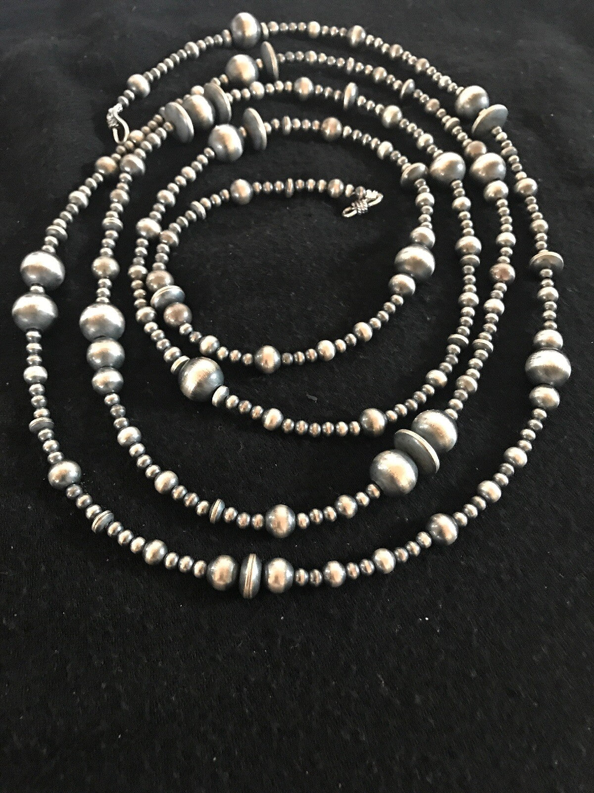 Native American Sterling Silver Navajo Mixed Beads 72" Necklace 92324