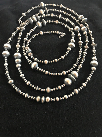 Native American Sterling Silver Navajo Mixed Beads 72" Necklace 92324