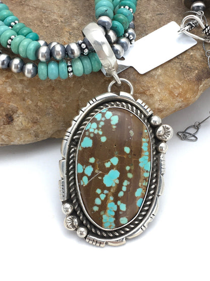 Spider Web Turquoise Pendant Navajo Sterling  Silver Bead 3 Strand Necklace 21in