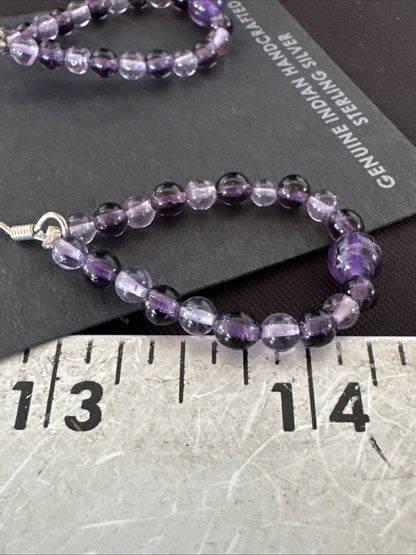Purple Amethyst Bead Navajo Sterling Silver 1" Earrings 18639