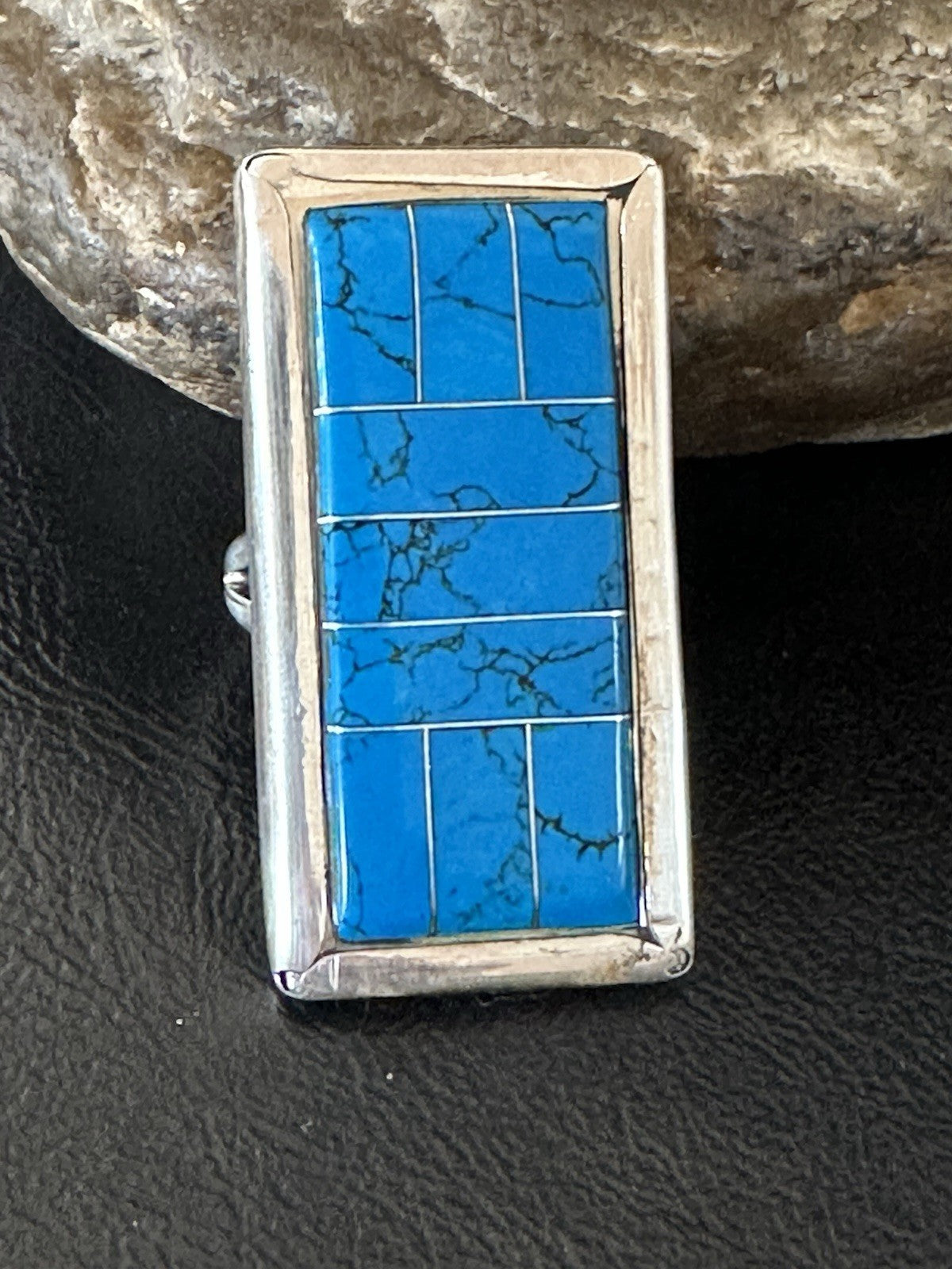 Harold Joe Mens Native American Navajo Blue Turquoise Inlay Ring Sz 11 19395