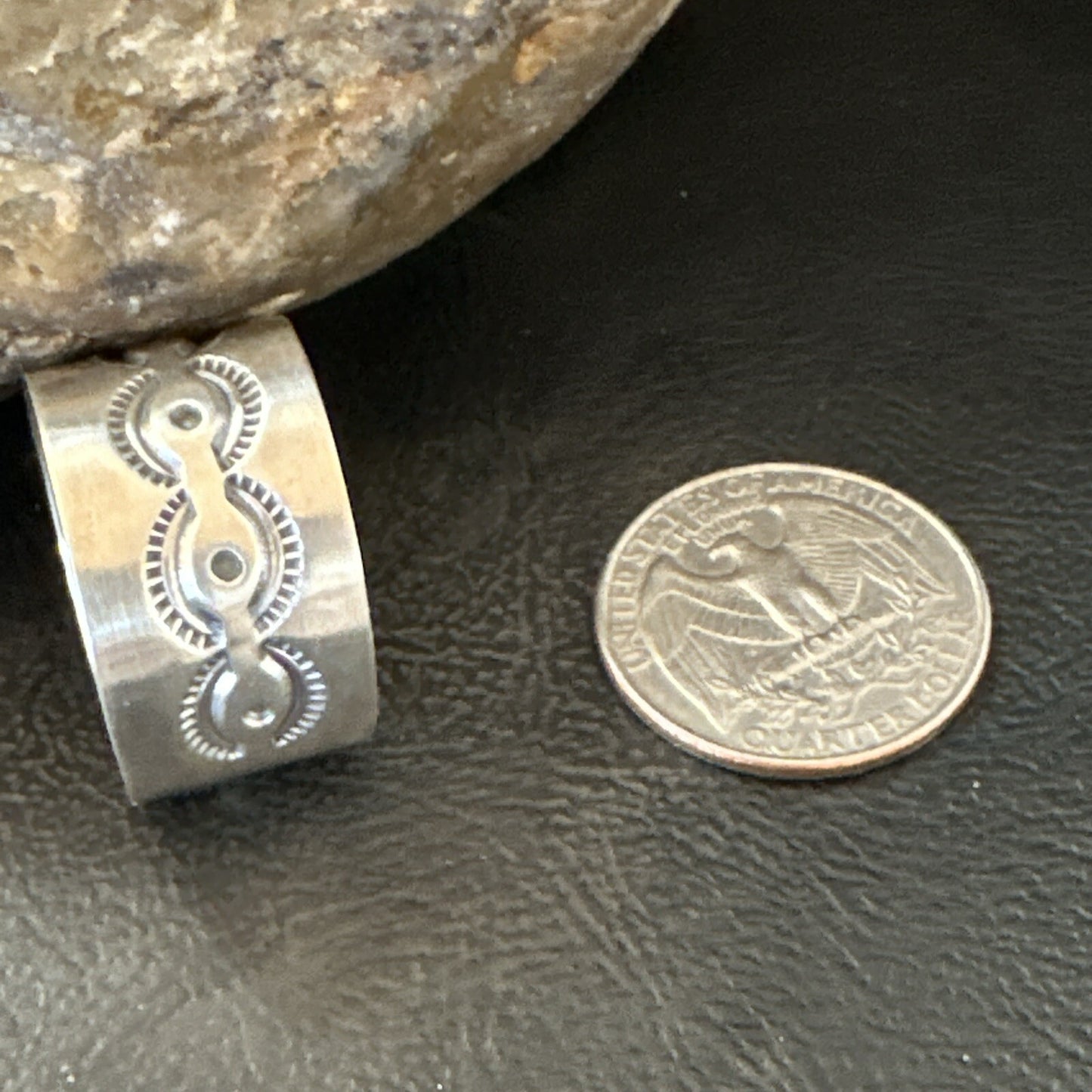 Mens  Wedding Wide Band Navajo Stamped Sterling Silver Ring Size 12 17998
