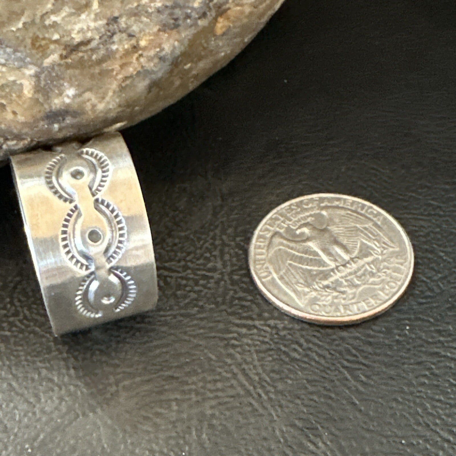 Mens  Wedding Wide Band Navajo Stamped Sterling Silver Ring Size 12 17998