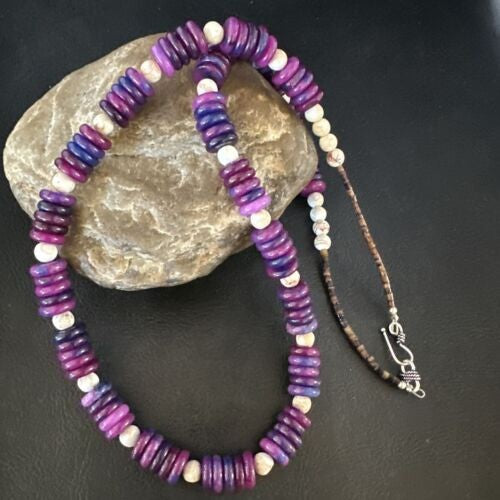 Navajo Purple Sugilite Bead Jasper Necklace Sterling Silver 27" 15346