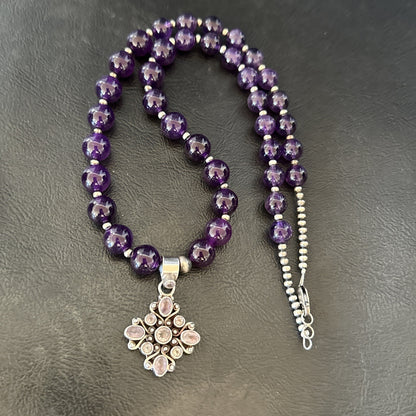 Purple Amethyst Pendant Navajo Sterling Silver Necklace 21" 18256