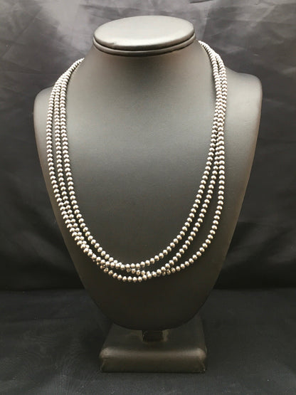Native American Sterling Silver Navajo 4mm Bead 3 Strand 21" Necklace