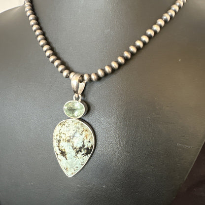 Womens Dry Creek Turquoise Topaz Pendant Navajo Sterling Silver Necklace 19744