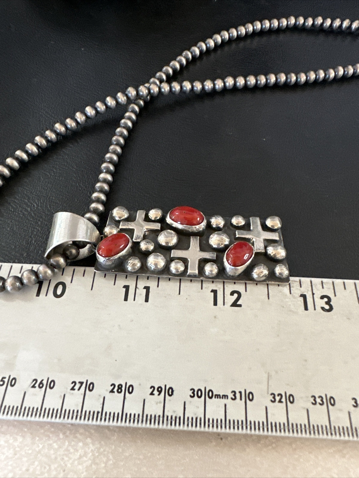 Navajo Pearls Red Coral Necklace Pendant 20” Native American 15909