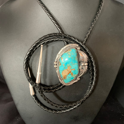Native Mens Bolo Tie Blue Royston Turquoise Sterling Silver Navajo 14111N