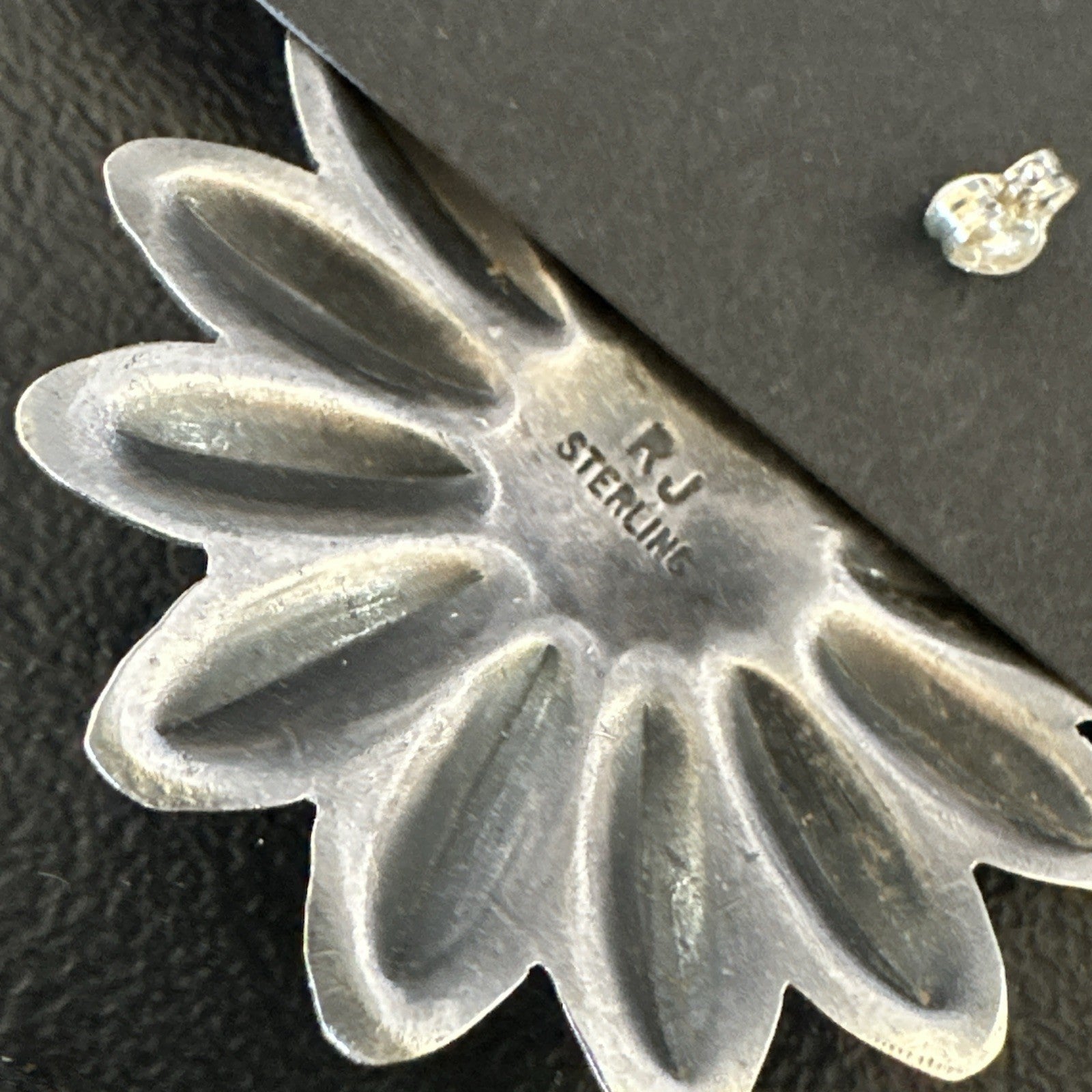 Navajo Blue Turquoise Sterling Silver Stamped Flower Earrings 19083