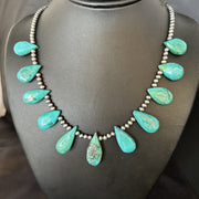 Beads Blue Turquoise Necklace | Sterling Silver | Authentic Native American Handmade | 14298