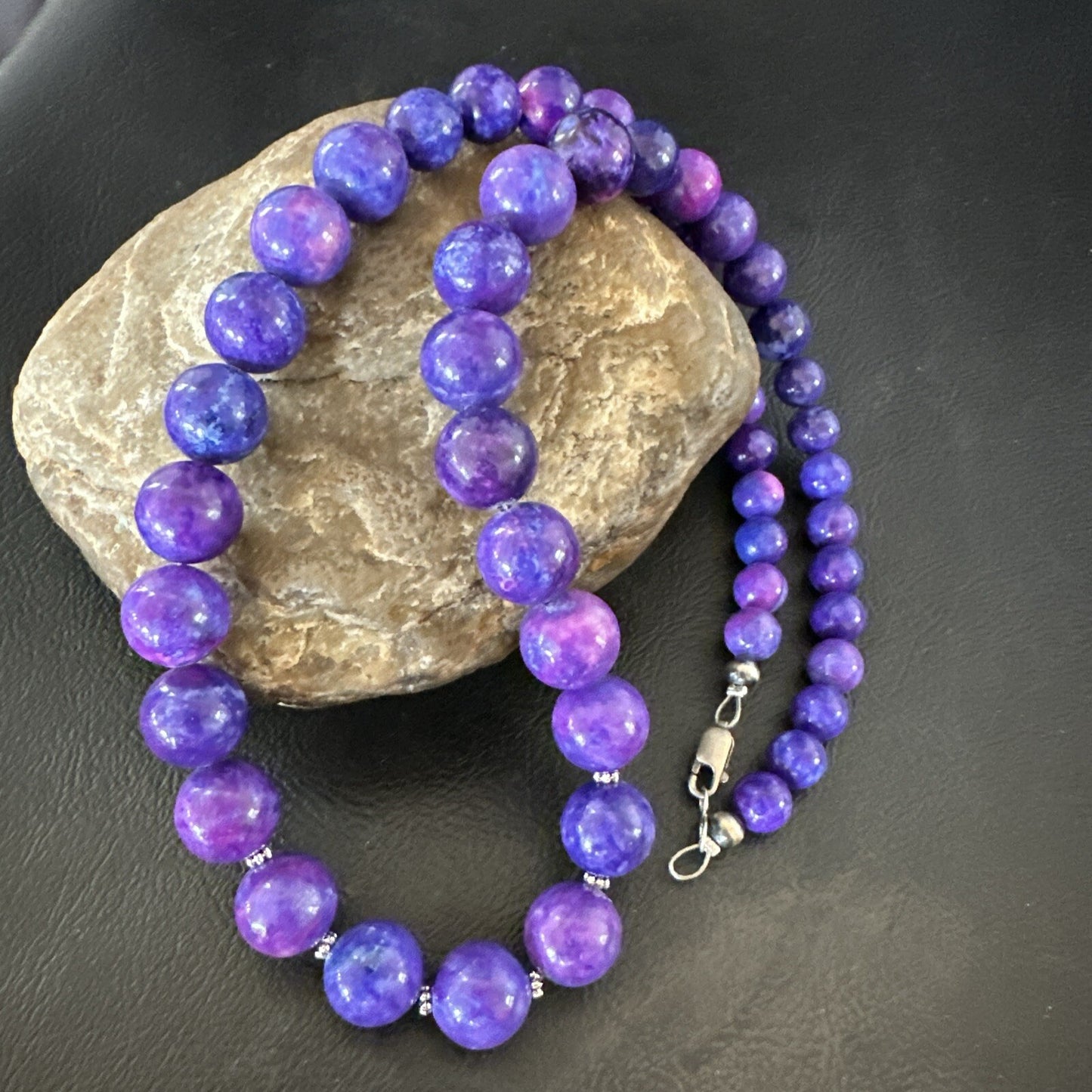 Royal  Purple Stone Graduated Bead Navajo Sterling Silver Necklace 21” 18076