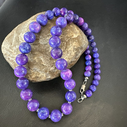 Royal  Purple Stone Graduated Bead Navajo Sterling Silver Necklace 21” 18076