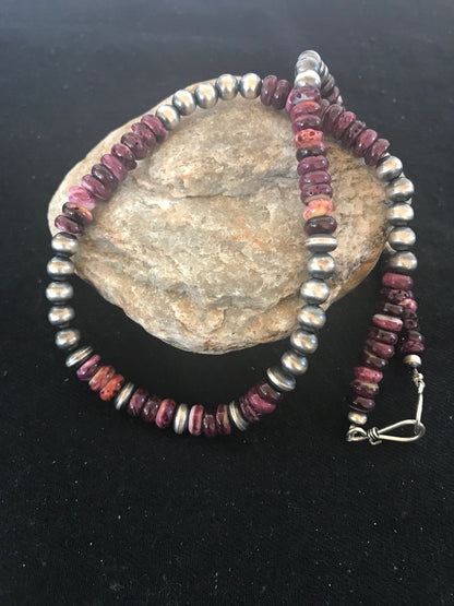 Purple Spiny Oyster Navajo Sterling Silver Necklace 20" 10272