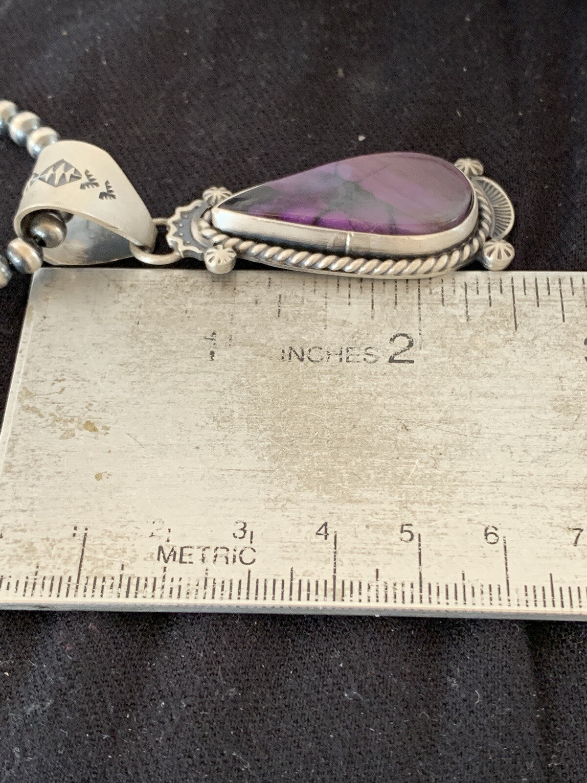 Purple Stone Pendant Navajo Pearls Sterling Silver Necklace 04928