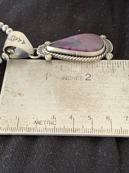 Purple Stone Pendant Navajo Pearls Sterling Silver Necklace 04928