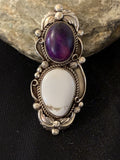 Southwestern White Buffalo Purple Stone Ring Sz 8.5 | Sterling Silver | Authentic Native American Handmade | 00399