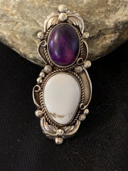 Southwestern White Buffalo Purple Stone Ring Sz 8.5 | Sterling Silver | Authentic Native American Handmade | 00399