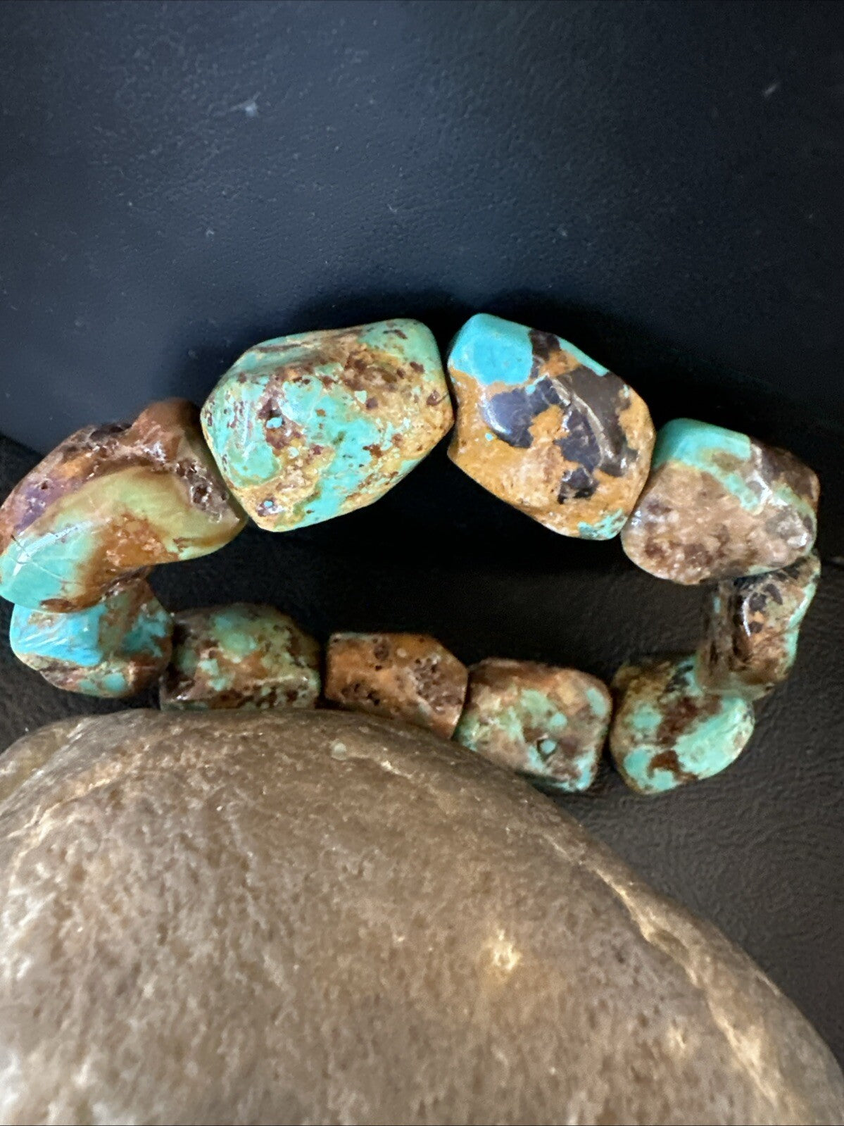 Mens Womens Blue Green Turquoise Stretch Stone Friendship Bracelet 7" 18868