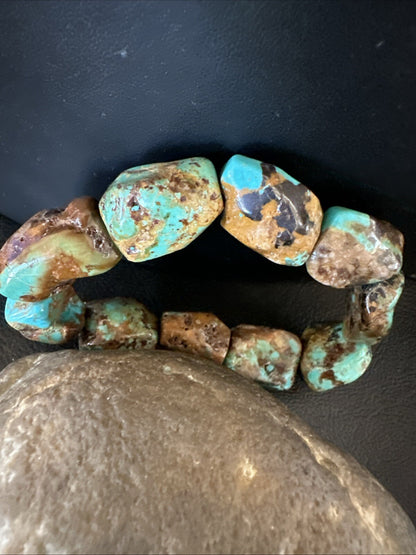 Mens Womens Blue Green Turquoise Stretch Stone Friendship Bracelet 7" 18868