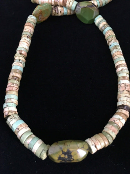 Mens Chunky Green Turquoise Navajo Sterling Silver Heishi Necklace 1797