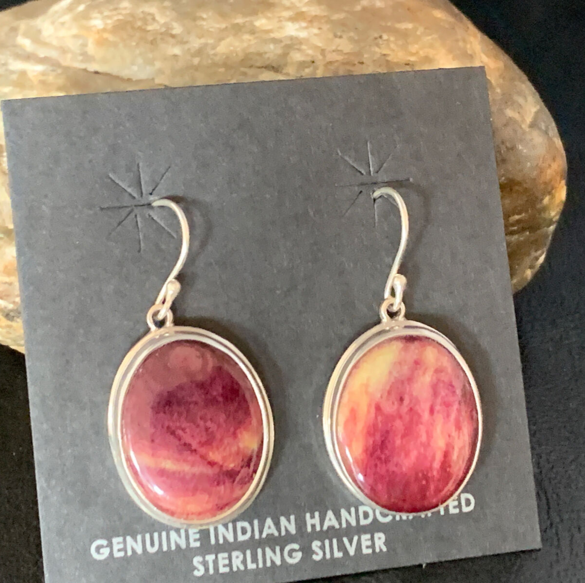 Purple Spiny Oyster Navajo Sterling Silver Dangle Earrings 1" 13786