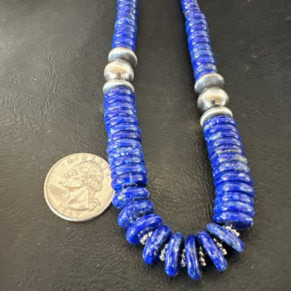 Mens Womens Blue Lapis Lazuli 6-12mm Navajo Sterling Silver 21" Necklace 17885