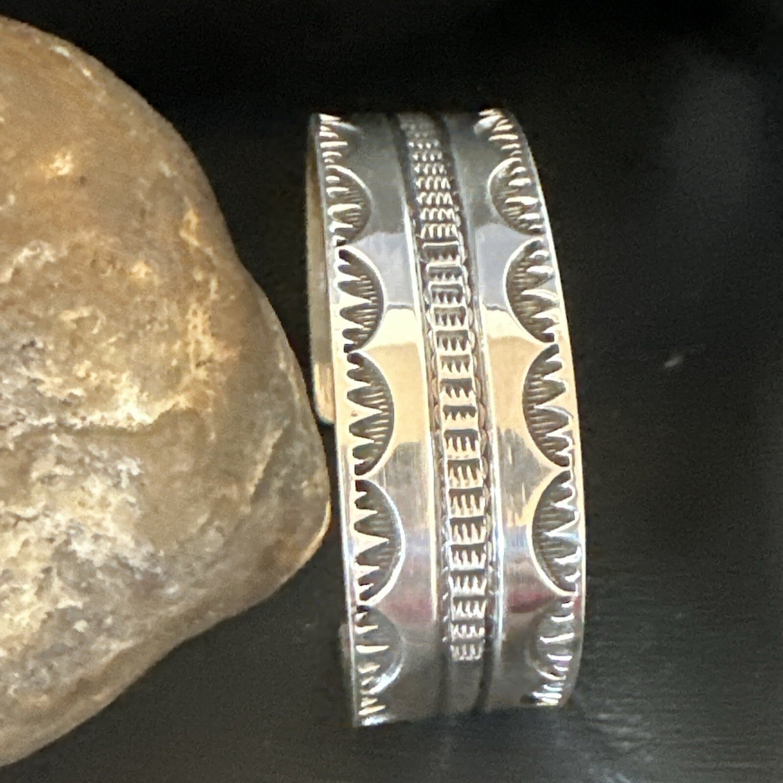 Stamped Cuff Bracelet Native American Navajo Sterling Silver 18042