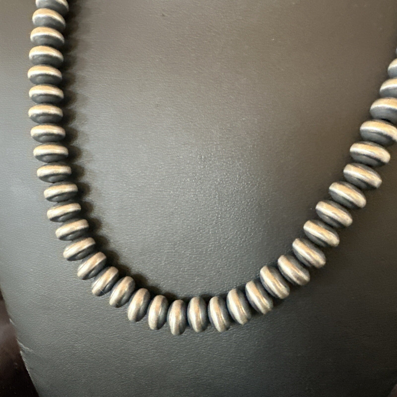 Sterling Silver Beads 8mm Rondelle Flat Sterling Silver Beads Necklace 18” 18831