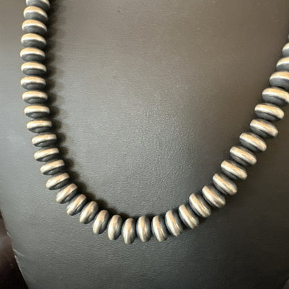 Sterling Silver Beads 8mm Rondelle Flat Sterling Silver Beads Necklace 18” 18831