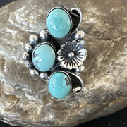Yazzie Ring Green Turquoise Navajo Cluster Size7.5 | Sterling Silver | Authentic Native American Handmade | 19203