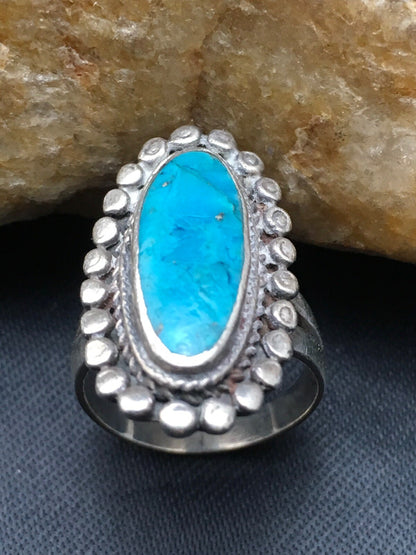 Blue Turquoise Navajo Sterling Silver Old Pawn Children’s Ring Size 3.75 04410