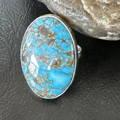 Blue Turquoise#8 Southwestern Sterling Silver Ring Size 7 19738